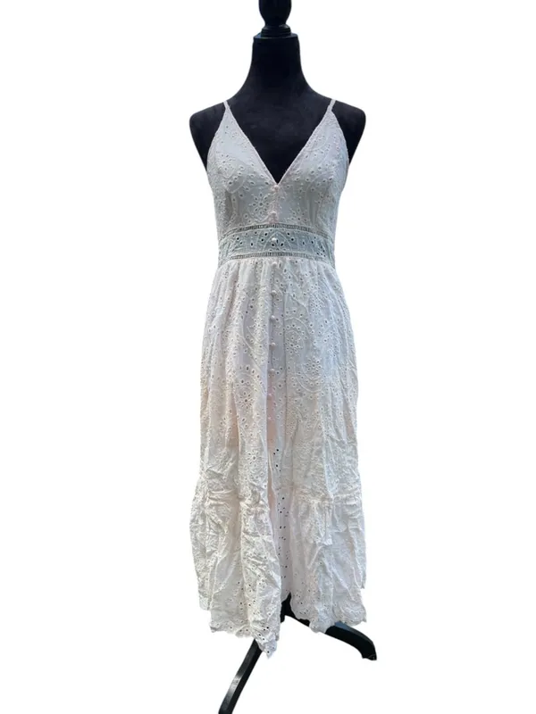 Simplee Pink Eyelet Maxi Dress L Cotton Button Front Boho‎ Cottagecore Sundress - Image 2
