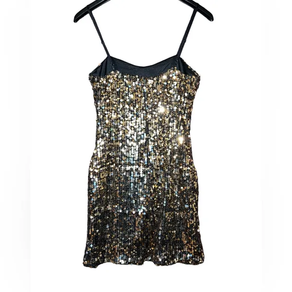 Siren Lily Womens Medium Gold Sequin Sparkly Gold Dress - Image 2