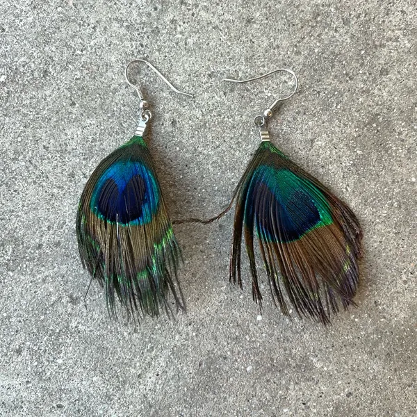 Peacock feather fishhook earrings Blue - Image 5