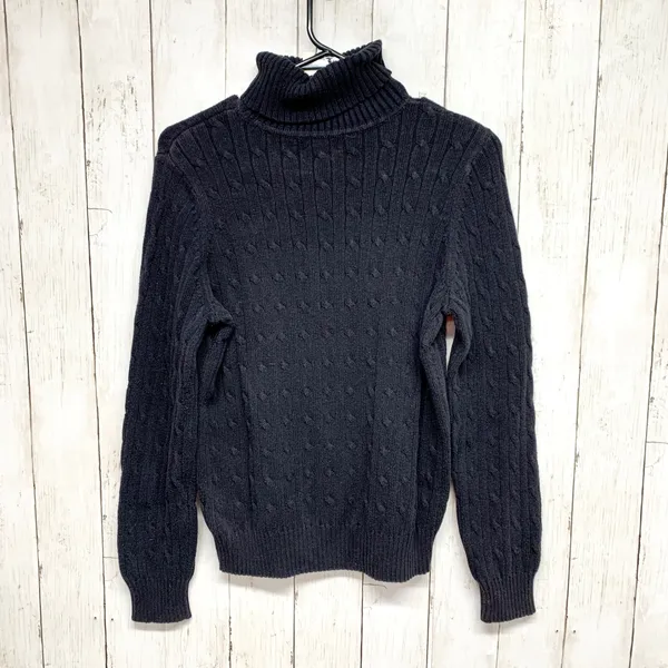 St. Johns Bay Classic Cable Turtleneck Womens Size M Navy‎ Blue Sweater Cotton - Image 6