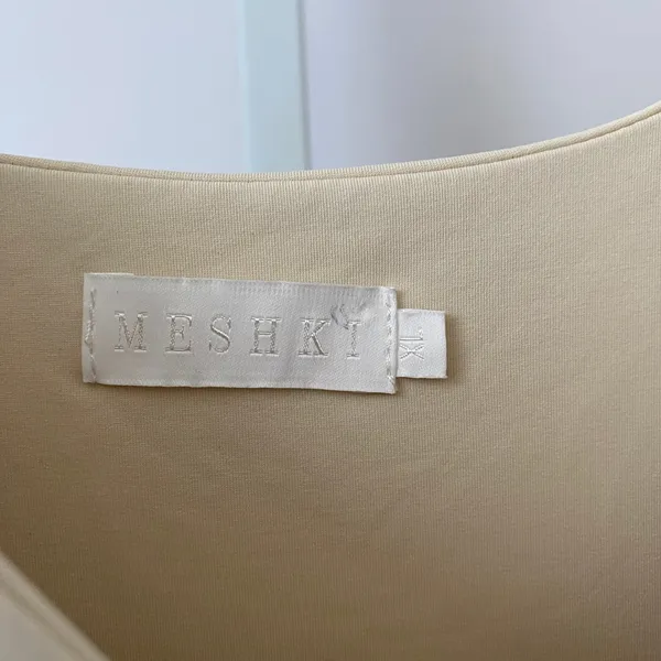 MESHKI XL Beige Mini Dress Spaghetti Strap Bodycon DR00898‎ Minimalist Sexy - Image 4