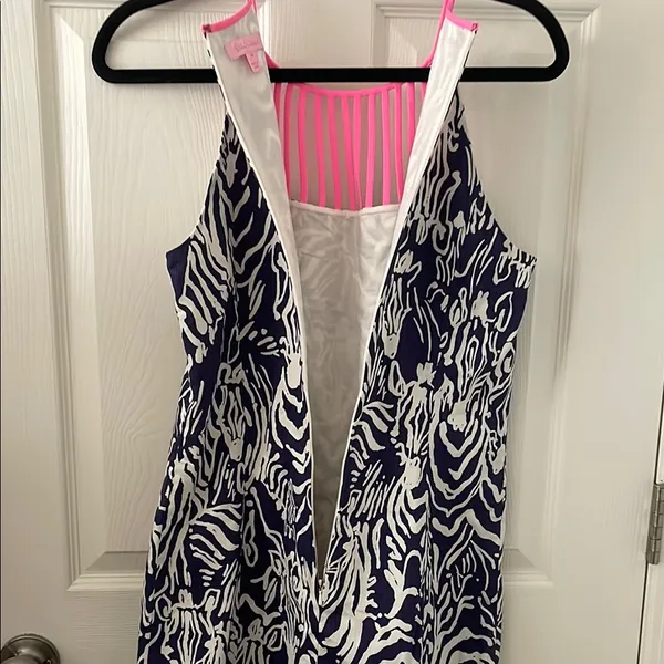 Lilly Pulitzer Terry Shift in Entourage Bright Navy Pink Zebra Safari Size 10 - Image 10