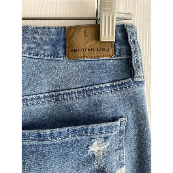 American Eagle Next Level Stretch Skinny Jeans Womens 8 Short Blue Distressed L8 - Image 7
