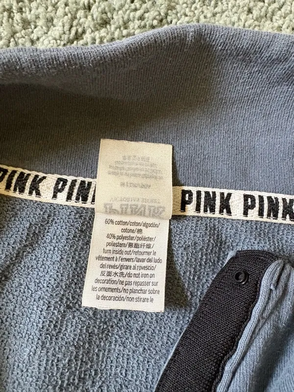 Victoria's Secret Pink Varsity Snap Button Tunic Sweatshirt Blue Womens Size M - Image 8