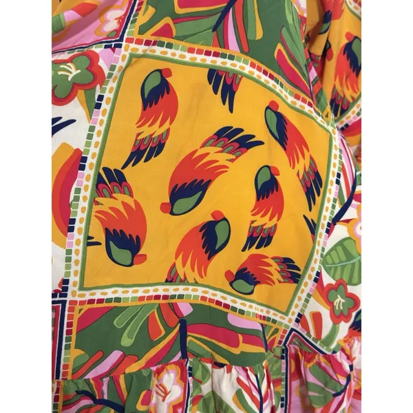 Tropical Patchwork Parrot Mini Dress Boho Resort Farm Rio Style Swim Cover S - Image 7