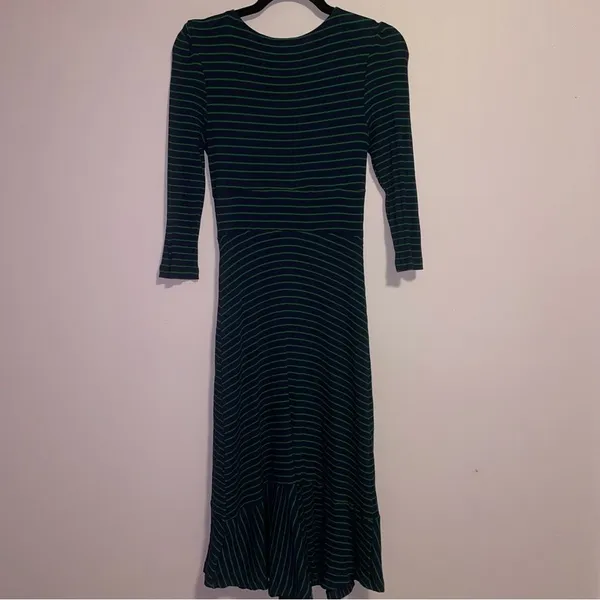 Anthropologie Maeve XS Midi Dress Blue Green Stripe 3/4 Sleeve - Image 7