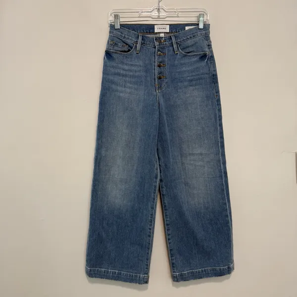 Frame Ali Wide Leg Crop Exposed Button Fly Jean‎ in Yorkshire Blue Size 26 - Image 2