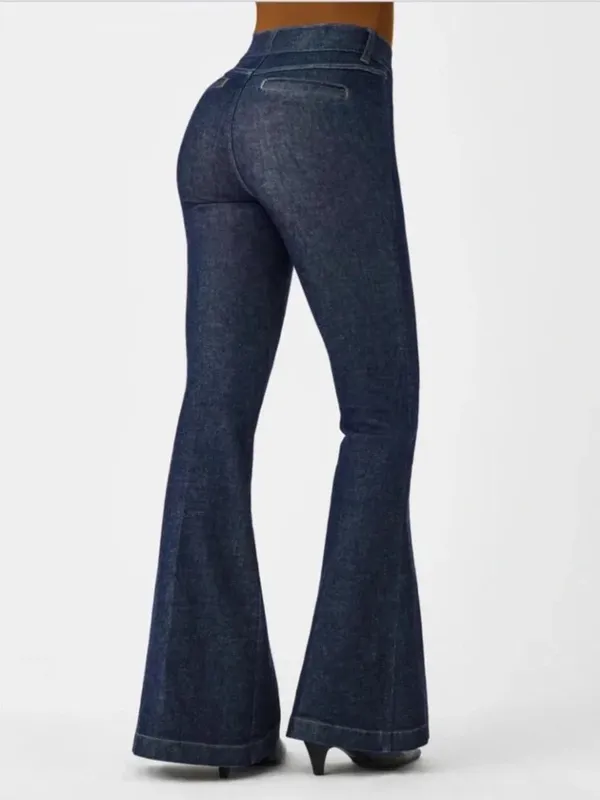 SPANX • Pintuck Flare Jeans pull on high rise bell bottom Raw Indigo dark wash - Image 16
