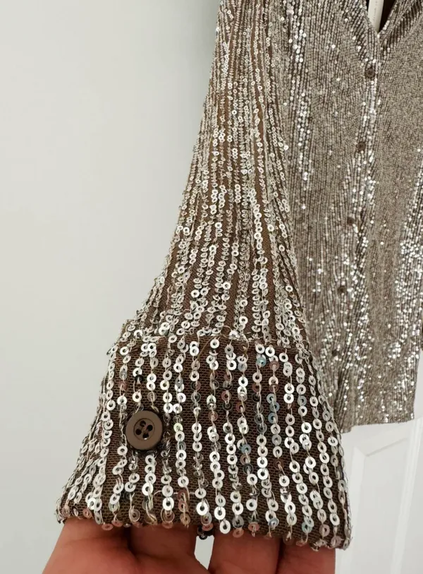 Flat White Sequin Tunic Dress, Size XS - Image 7