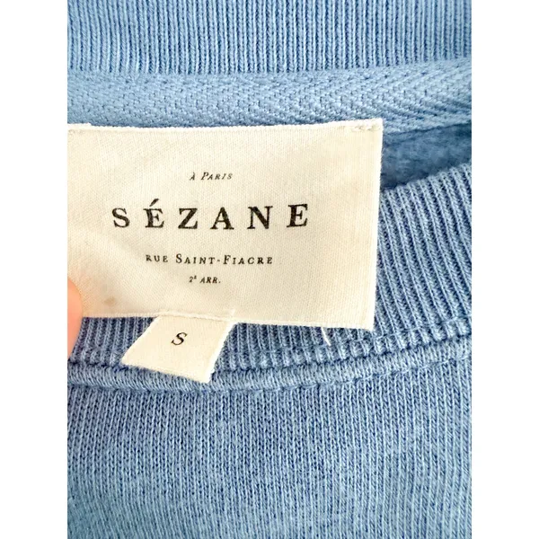 Sezane Sézane | Amour Cafe Creme Sweatshirt Blue Ecru Graphic | Sz S - Image 6
