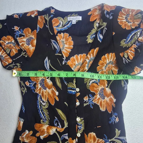 Patrons of Peace 39G Womens Black‎ Floral Rayon Button Front Ruffle Maxi Dress S - Image 8