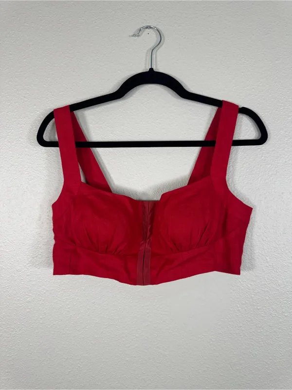 Reformation Red Santana Linen Two Piece Set Womens 8 Midi Skirt Corset Top - Image 16