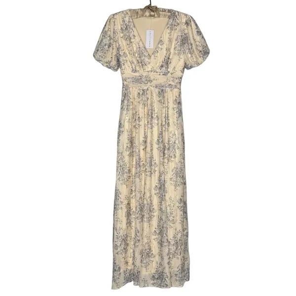 NWT Baltic Born S Ardley Maxi Dress Cream & Blue Floral‎ Sheer Overlay Babydoll - Image 3