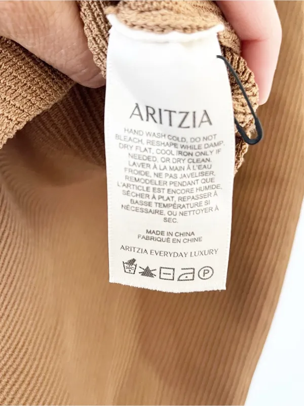 Aritzia Babaton Sculpt Knit Criss Cross Tan Ribbed Bodycon Mini Dress - Image 6