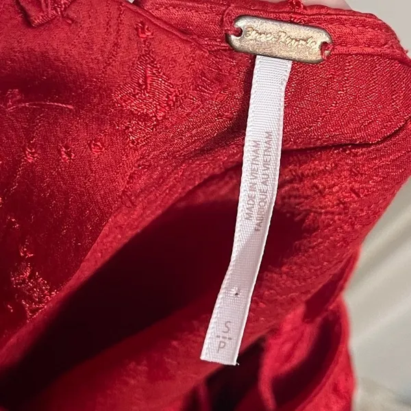 Free People Foolish Heart Midi Dress S Red Bow Jacquard Lace Romantic Coquette - Image 5