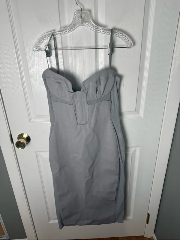 House of CB KIKI Light Grey Mesh Panelled Bodycon Midi Dress L - Image 2