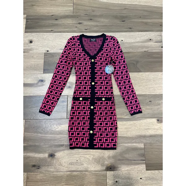 Jolie & Joy Dress Size S Pink Black Geometric V Neck Sweater NWT - Image 4
