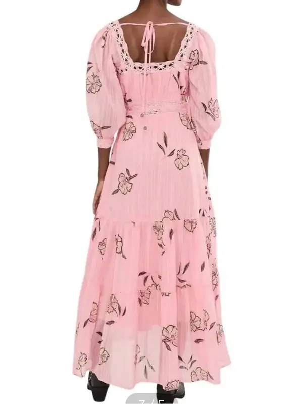 Free People Morning Meadows 3/4 Sleeve Square Neck Maxi Dress, XL, NEW NWT - Image 3