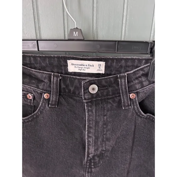 Abercrombie & Fitch The Vintage Straight High Rise Jeans Washed Black Size 28 6R - Image 2