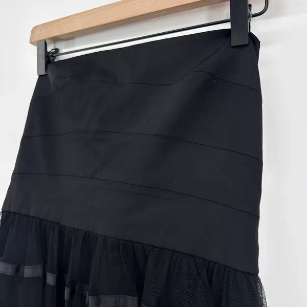 Vera Wang Black Illusion Stripe Strapless Tulle Ribbon‎ Cocktail Midi Dress SZ 6 - Image 3
