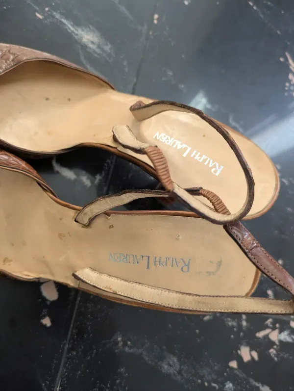 Vintage Ralph Lauren Brown Crocodile Leather Slingback Heels Size 8 - Image 5