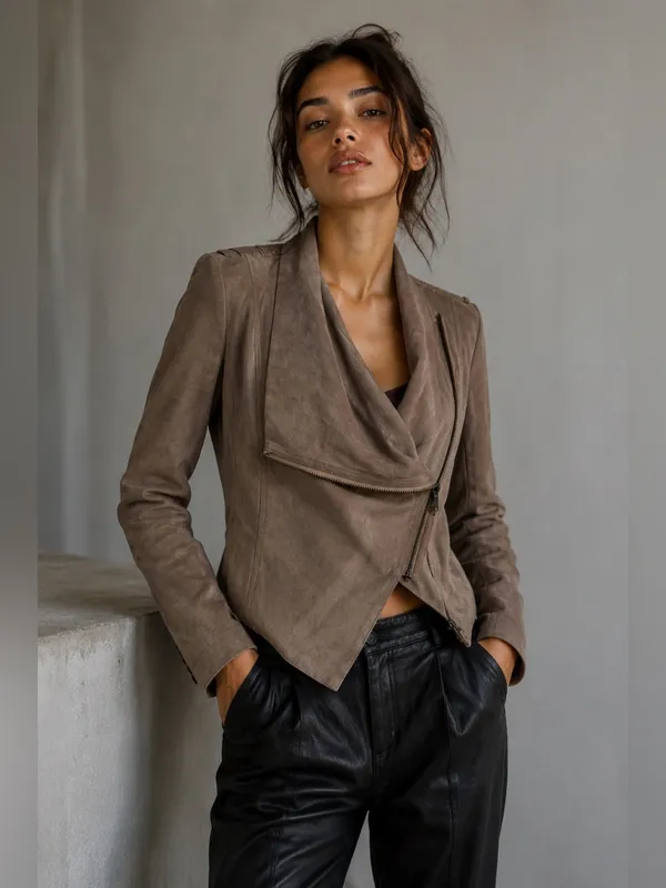 VIGOSS NWOT Elegant Taupe Women's moto Jacket XS - Image 4