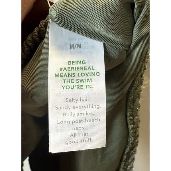 Aerie One Piece Swimsuit Womens Medium Green Waffle Knit Ring Strap Swim - Image 6