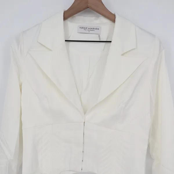 Naked Wardrobe The Statement White Cropped Garter Blazer Womens Small - Image 3