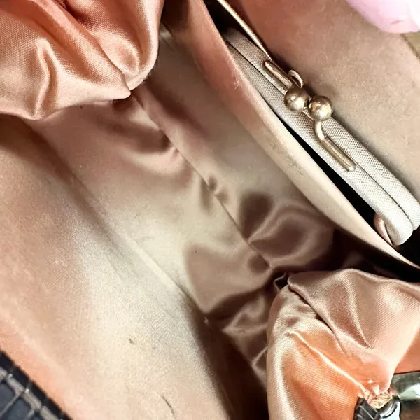 After Five Brown Reptile Textured Leather Framed Small Evening Bag Vintage - Image 7