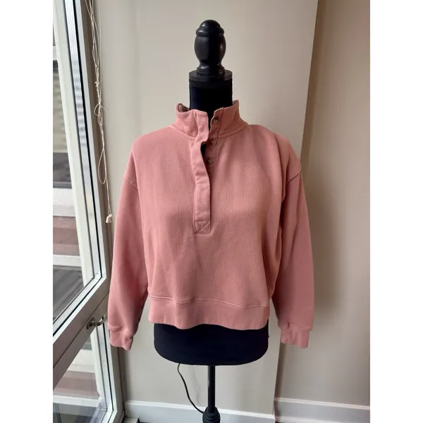 American Eagle Women's Pink Mock Neck Button Sweater Long Sleeve M - Image 2