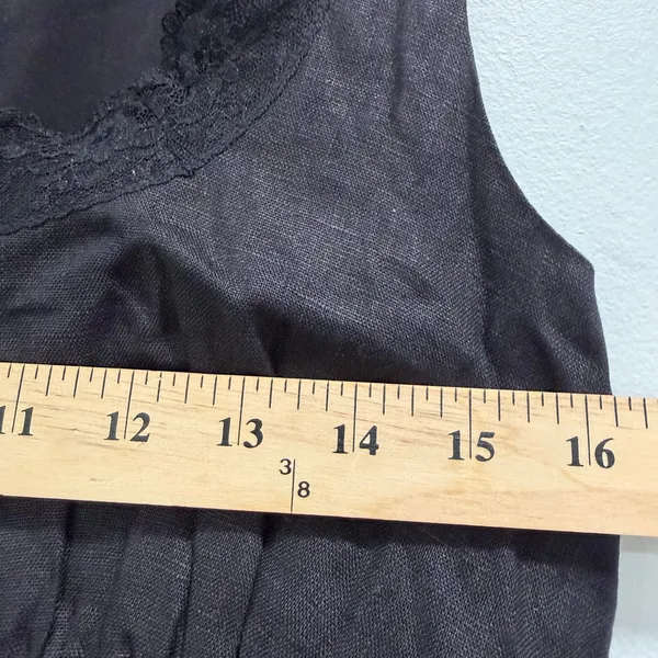 kourt Odette Linen Black Tie Front Minimalist Romantic Airy Lace Trim Top NWT 6 - Image 3
