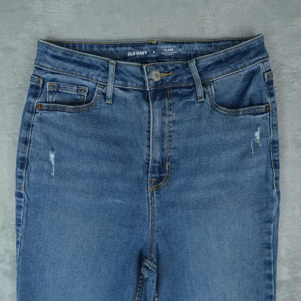 Old Navy Higher High-Rise Flare Jeans Women 6 Distressed Mary Kate Boho Retro‎ - Image 3