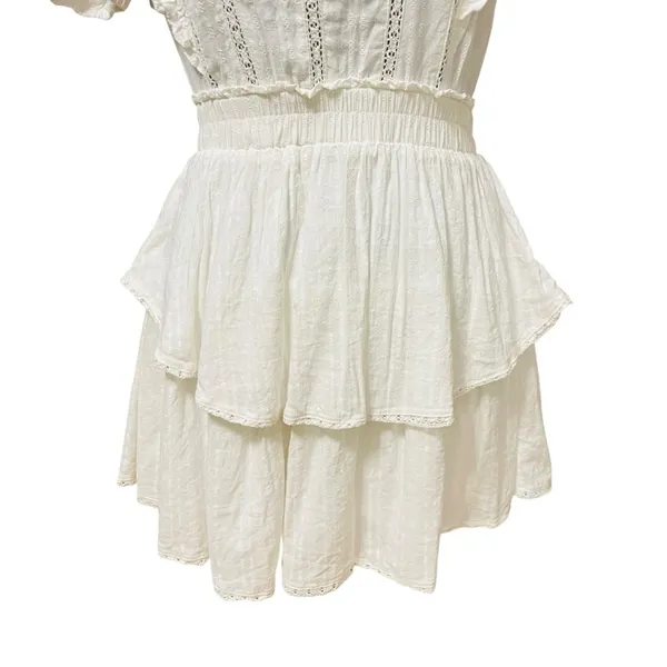 The Post White Ruffle Lace Trim Mini Dress Women’s Small Cotton Rayon - Image 6