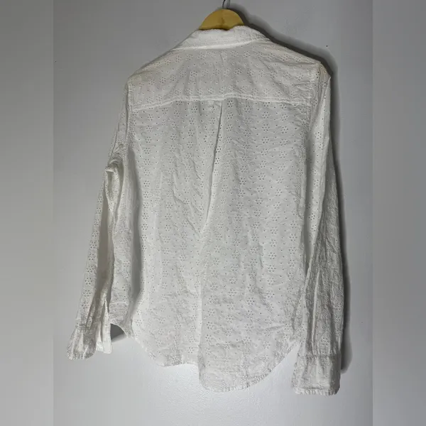 Gap White Collar‎ V Neck Button down Eyelet Top Large - Image 2