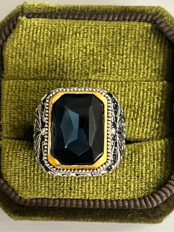 Vintage/Classic Design Gorgeous Gemstone Silver Statement Band Size 6 - Image 3