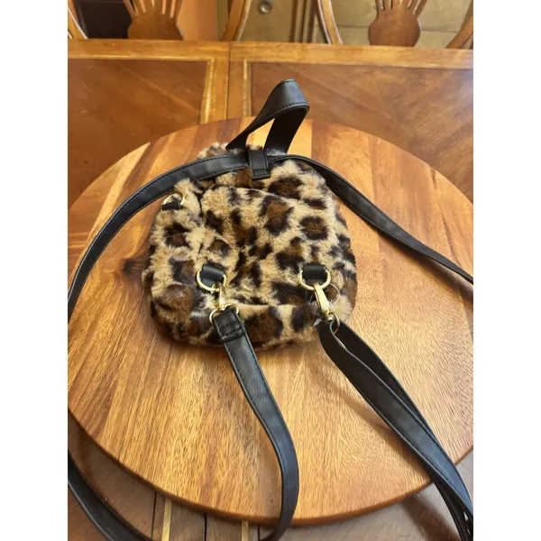 Wild Fable Mini Leopard Backpack Y2k Gold tone with Black Adjustable Straps - Image 5