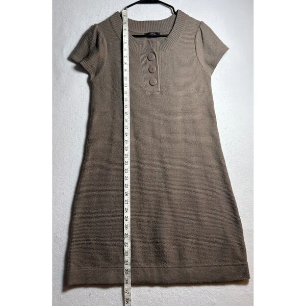 Mossimo Womens Taupe Brown Henley Sweater Dress Short Sleeve Knit Mini Size M - Image 6