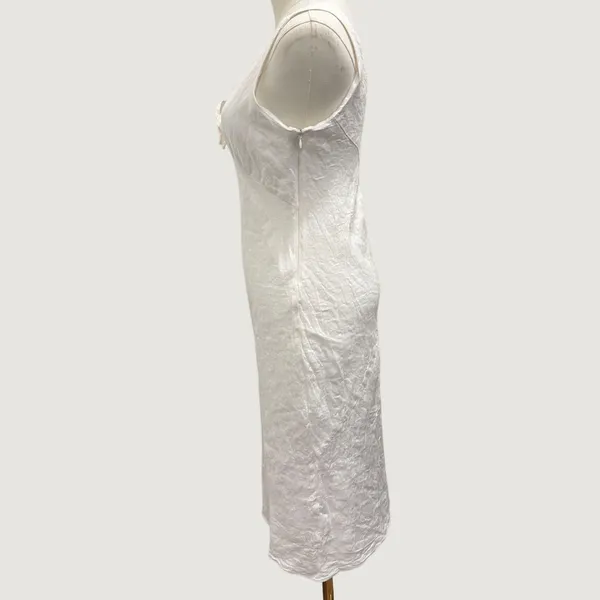 Amanda Uprichard Clarisse Dress White Linen Midi Keyhole Preppy Coastal Small - Image 4