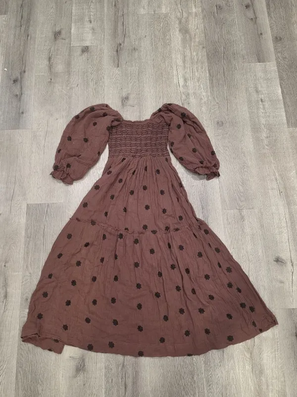 Free People Dahlia Embroidered Maxi Dress brown off the shoulder embroider S - Image 3