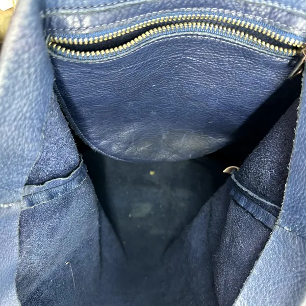 Baggu Tote Milled Leather Nubuck Bag Handbag Natural Interior Pocket Navy Blue - Image 6
