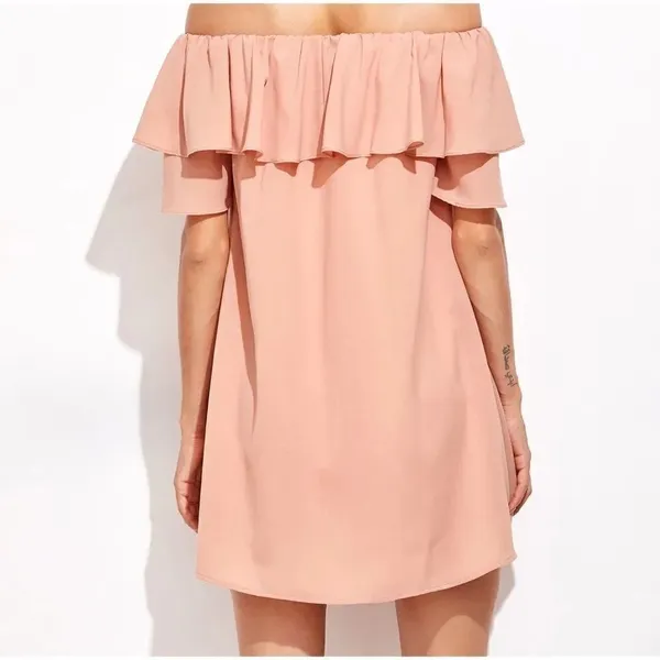 ✨Pink Off The Shoulder Ruffle Dress✨ Orange Size M - Image 6