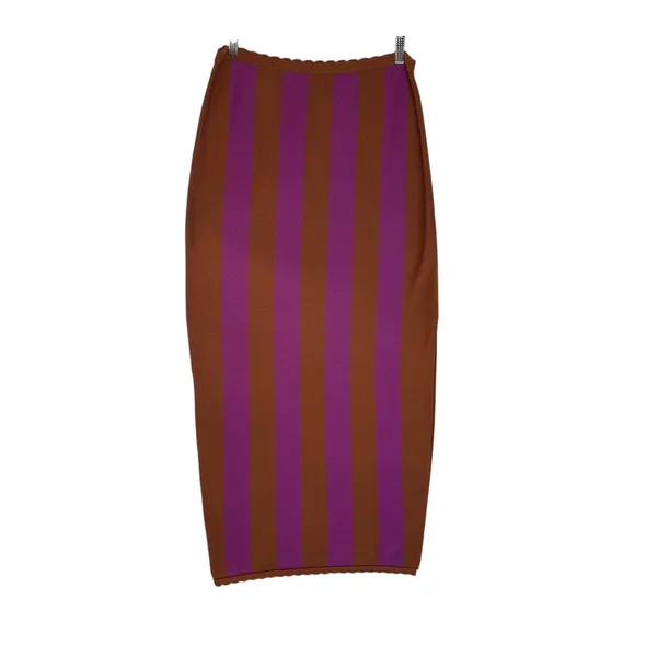 Anthropologie Striped Knit‎ Pencil Boho Skirt Purple Workwear Elegant Size L - Image 2