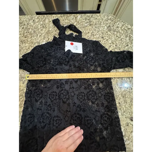 ALOHAS Tiban Black Lace Maxi Dress Mock Neck Bow Size Medium Velvet Long Sleeve - Image 10