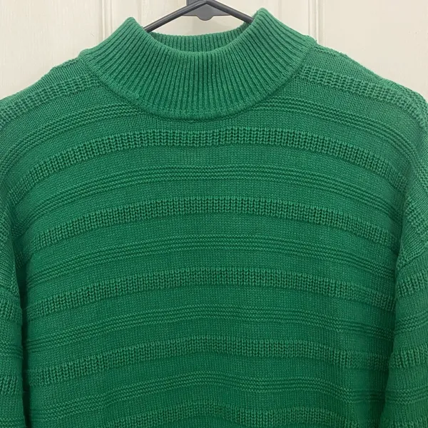 LOFT Mock Neck Tunic Style Textured Sweater in Green - Image 3