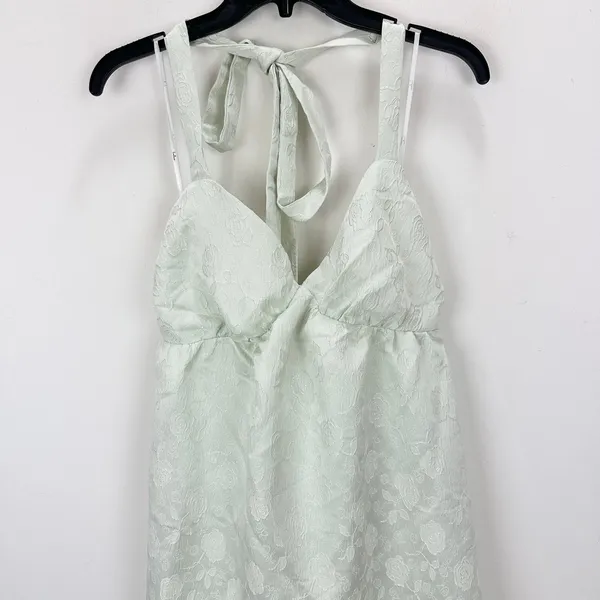 Lulus Precious Allure Light Sage Green Jacquard Tie-Strap Mini Dress Large NWT - Image 6