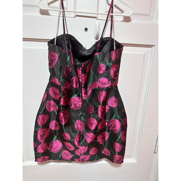 Lulus Pretty Blooms Black Floral Jacquard Sleeveless Mini Dress Size Large - Image 7