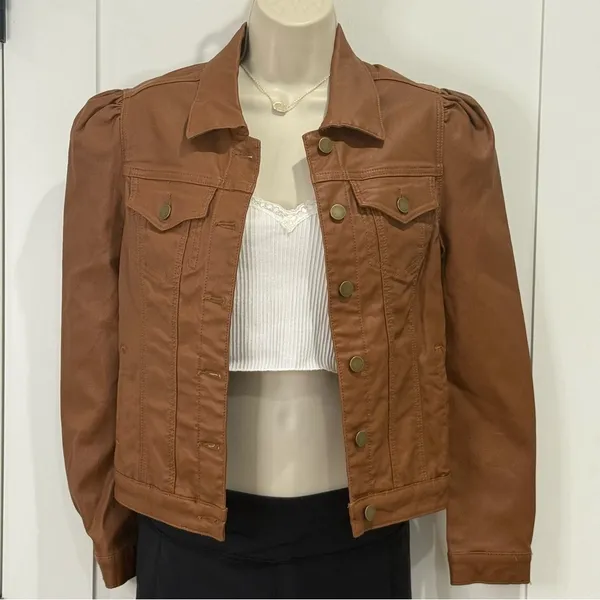 NWT Driftwood Gigi Puff Sleeve Faux Leather Jacket Small Brown Moto Fall Chic - Image 4