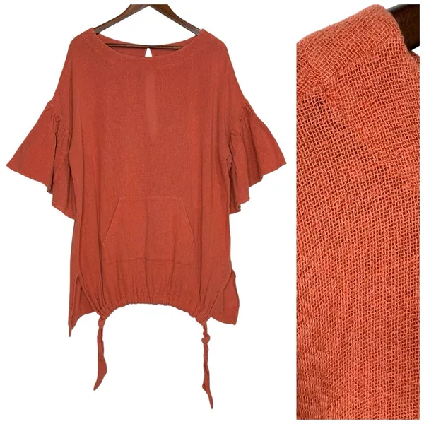 Free People Gauze Mesh Tunic Dress Oversized Cinnamon Orange Top L Boho‎ - Image 2