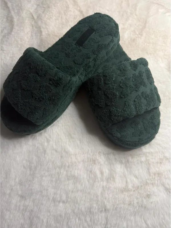 SKIMS Spa Terry Platform Slide Slippers Pine Green EU 37 / US 6.5-7 New - Image 3