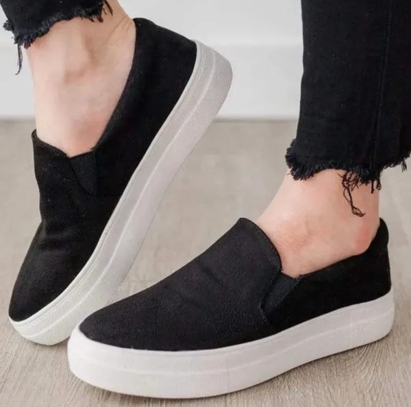 Black Micro Suede Slip On Sneakers Size 6 - Image 3